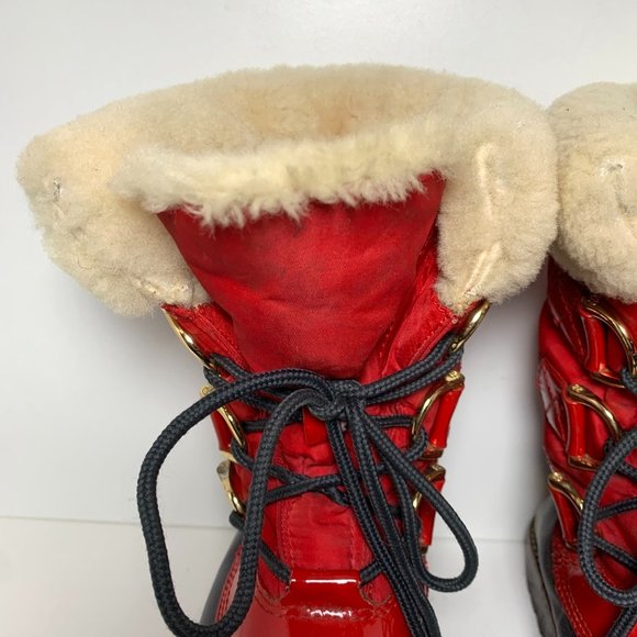 Tory Burch Duck Rain Lace Up Waterproof Boots Navy Red 5 - Picture 6 of 9